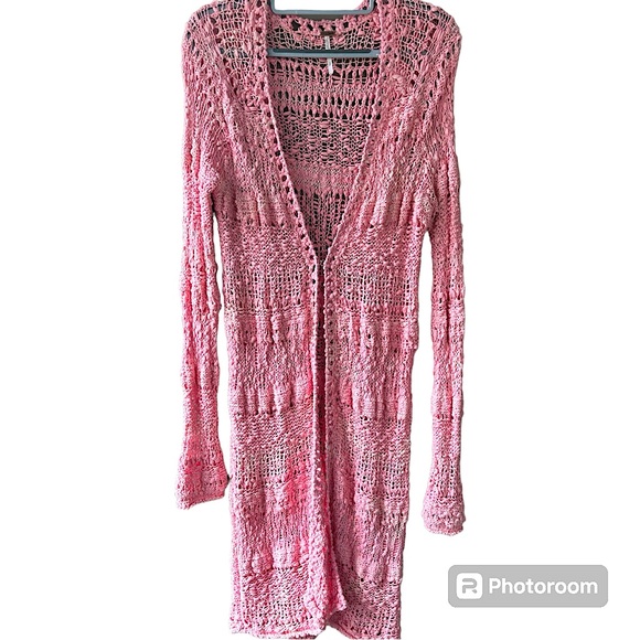 Free People Ombré Crochet Cardi in Pink. Size Small. - Picture 1 of 10